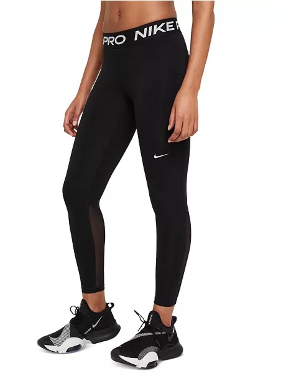 Nike Pro Women's Mid-Rise Mesh-Paneled Black Leggings Size Small